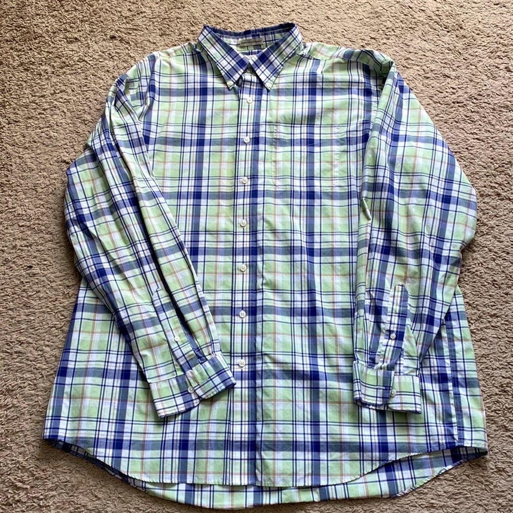 LL Bean Mens Plaid Casual Button Down Shirt Wrinkle and Stain Resistant XXL tall